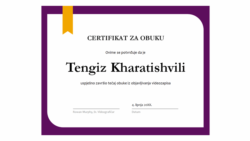 Certifikat za obuku Certifikat za obuku