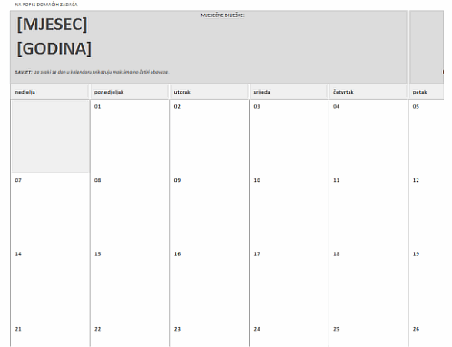 Kalendar domaćih zadaća