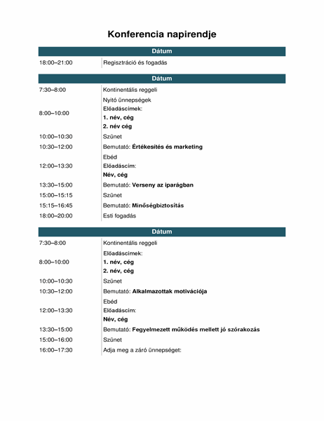 Konferenciaesemény napirendje