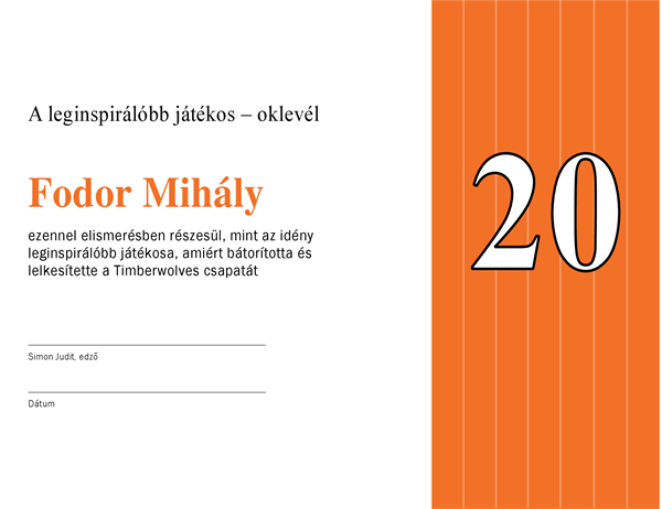 A leginspirálóbb játékosnak oklevél (szerkeszthető címmel) A leginspirálóbb játékosnak oklevél (szerkeszthető címmel)