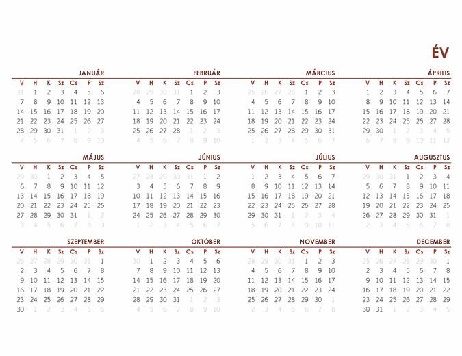 naptár elosztva az opciókon