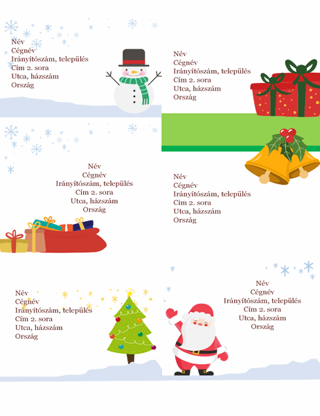 Ünnepi szállítási címkék (karácsonyi hangulat látványelem, laponként 6, Avery 5164 kódú és hasonló papírhoz)