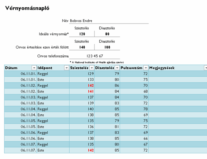56 napi vérnyomás napló sablonok [Excel, Word, PDF] | Tombouctou