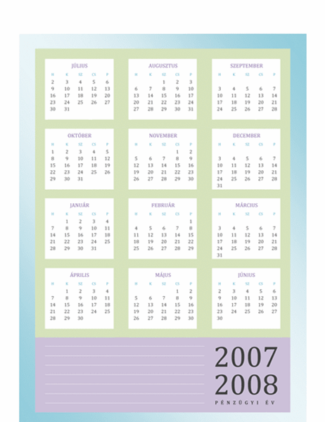 2007–2008. évi pénzügyi naptár (hétfő–péntek)