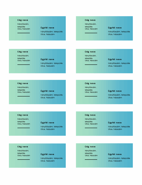 Szállítási címkék (kék színátmenetes grafika, oldalanként 10, Avery 5163 formátummal használható)
