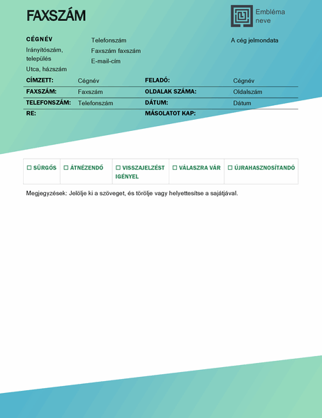 Faxfedőlap (zöld színátmenetes arculat) Faxfedőlap (zöld színátmenetes arculat)