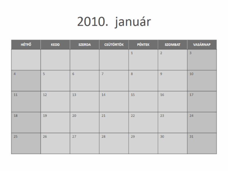 2010. évi naptár (hétfő–vasárnap)