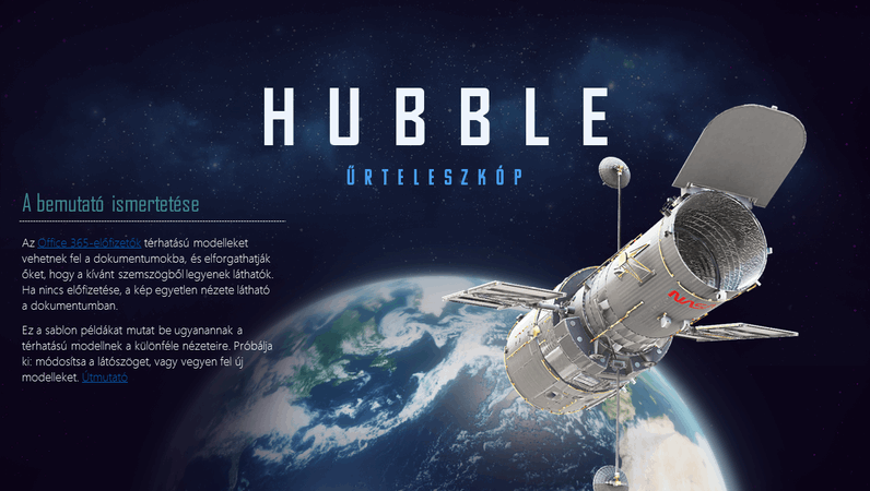 Térhatású PowerPoint-bemutató (a Hubble-űrtávcső modellje)