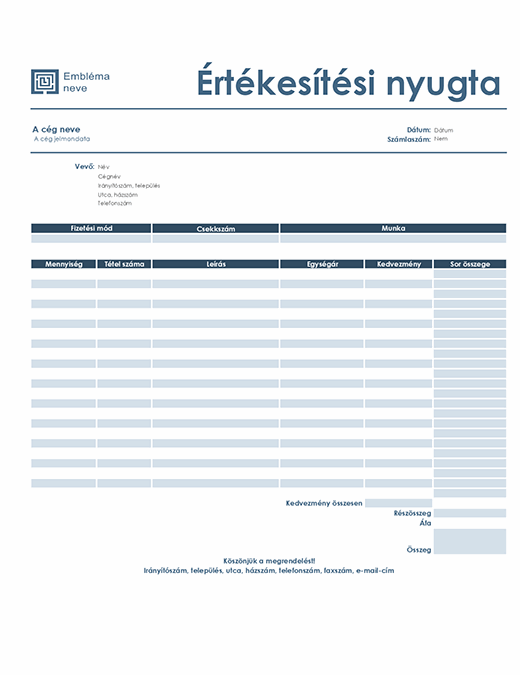 Értékesítési nyugta (egyszerű kék arculat) Értékesítési nyugta (egyszerű kék arculat)