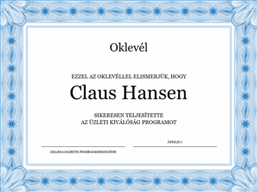 Oklevél (kék) Oklevél (kék)