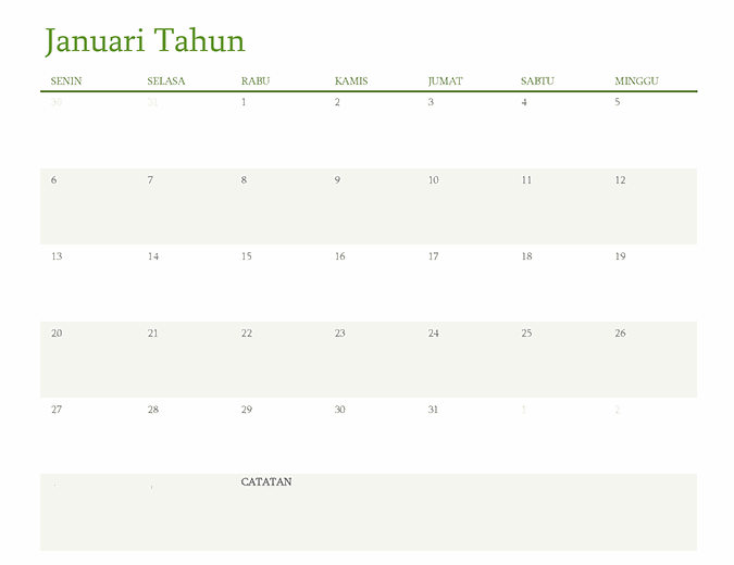 Kalender semua tahun (1 bulan per tab)