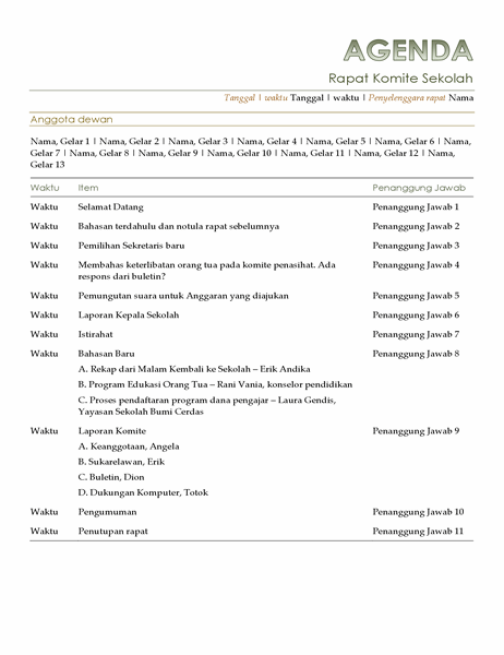 Agenda Komite Sekolah (PTA)