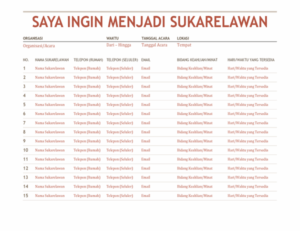 Lembar pendaftaran sukarelawan Lembar pendaftaran sukarelawan