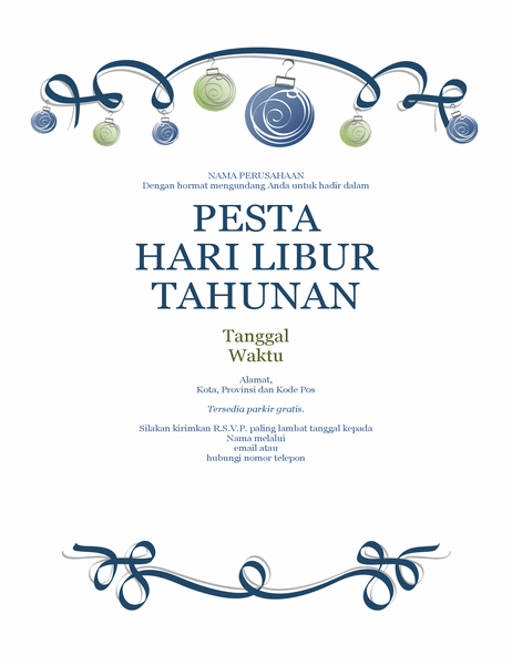 Selebaran pesta natal dengan hiasan dan pita berwarna biru (Desain formal) Selebaran pesta natal dengan hiasan dan pita berwarna biru (Desain formal)