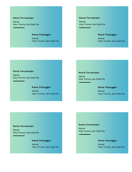 Label pengiriman (desain Gradien Hijau, 6 per halaman, dapat dicetak pada kertas Avery 5164) Label pengiriman (desain Gradien Hijau, 6 per halaman, dapat dicetak pada kertas Avery 5164)