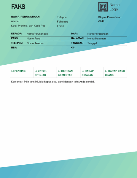Lembar sampul faks (desain Gradien Hijau) Lembar sampul faks (desain Gradien Hijau)