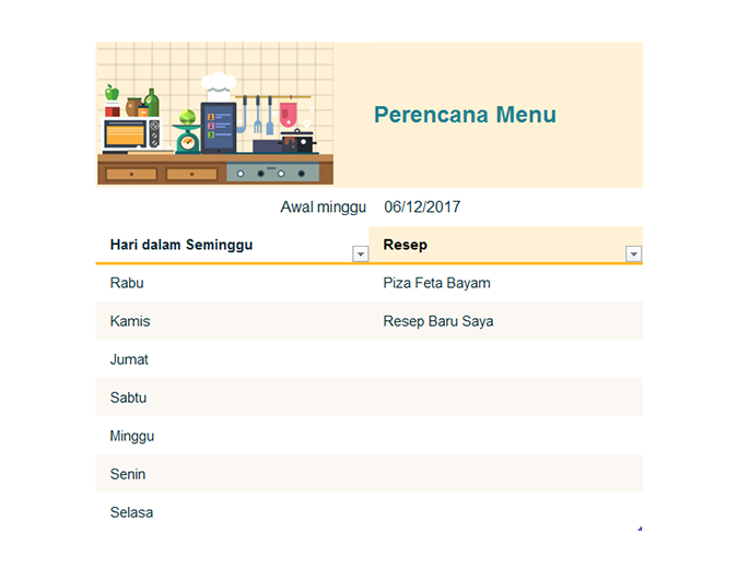 Perencana Menu Mingguan Perencana Menu Mingguan