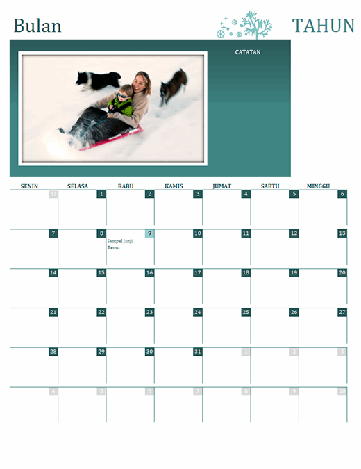 Kalender musim keluarga (tahun berapa pun, Sen-Min)