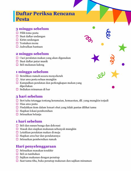 Daftar periksa rencana pesta