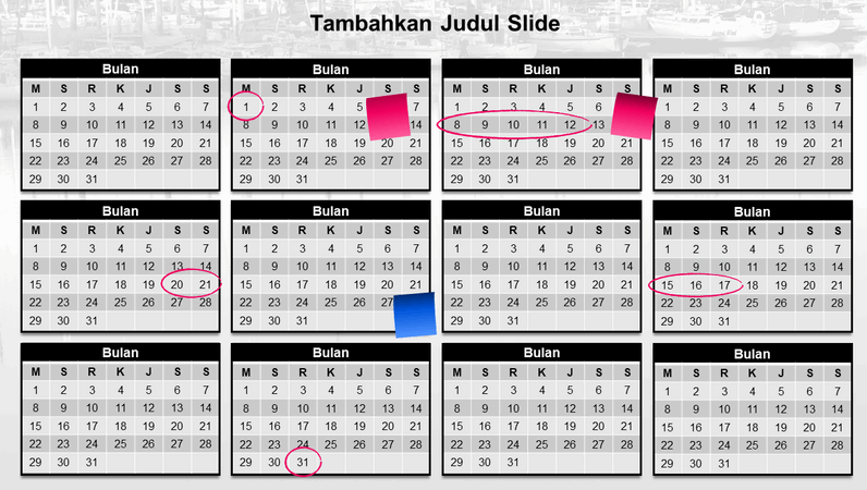 Kalender tahunan dengan catatan tempel