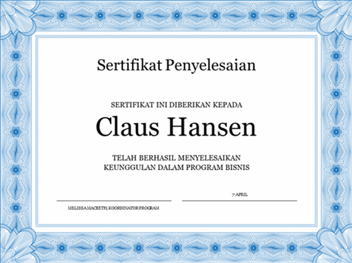 Sertifikat penyelesaian (biru) Sertifikat penyelesaian (biru)