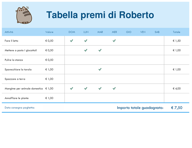 Tabella premi per le faccende domestiche Tabella premi per le faccende domestiche