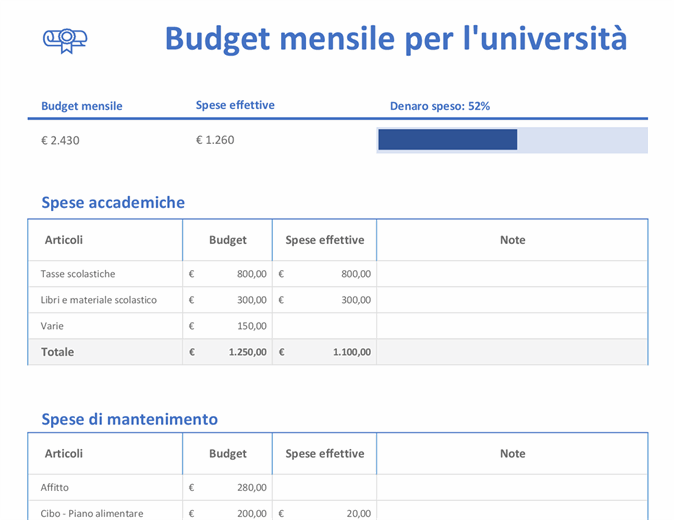 Budget mensile università