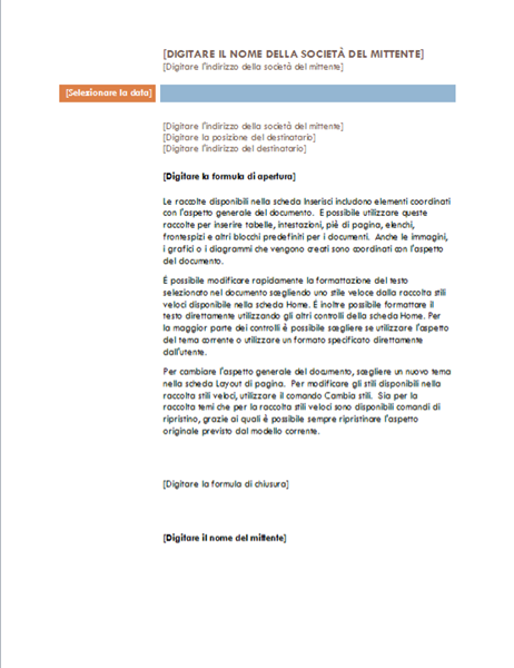 Lettera di presentazione società