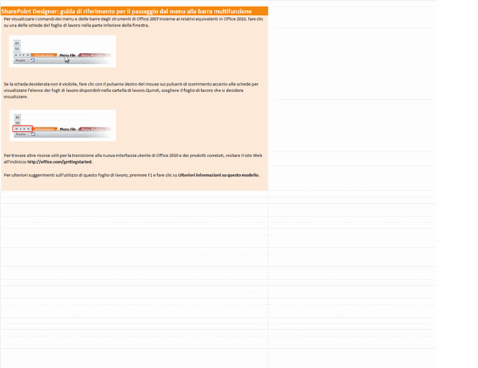 SharePoint Designer 2010: cartella di lavoro di riferimento con le corrispondenze tra menu e barra multifunzione