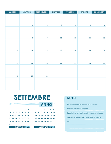 Calendario accademico (un mese, anno, inizio lunedì) Calendario accademico (un mese, anno, inizio lunedì)