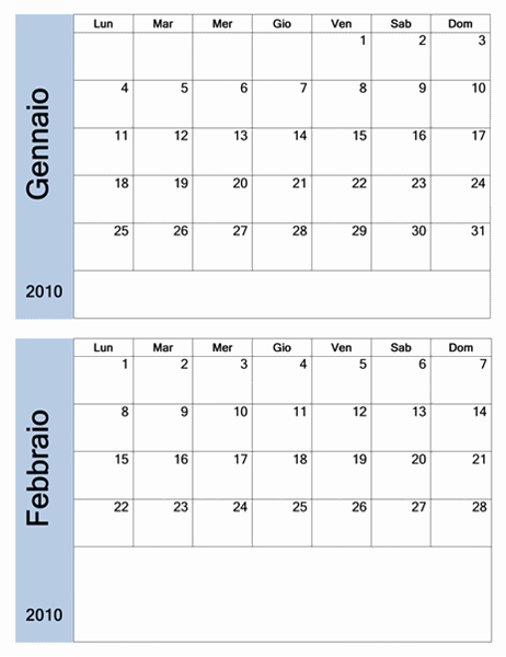Calendario 2010 con bordo blu (6 pp., lun-dom)
