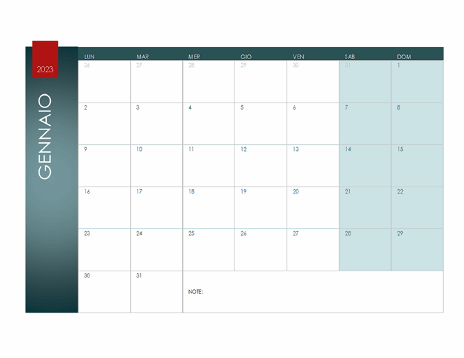 Calendario per qualsiasi anno (tema Ione)