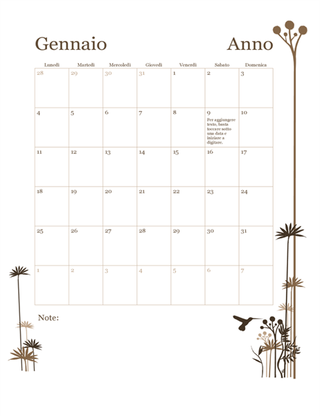 Calendario colibrì 12 mesi (lun-dom) Calendario colibrì 12 mesi (lun-dom)