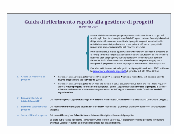 Guida di riferimento rapido alla gestione di progetti in Project 2007