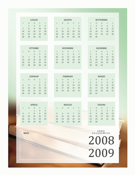 Calendario Anno Accademico 2008-2009 (1 p., lun-ven)