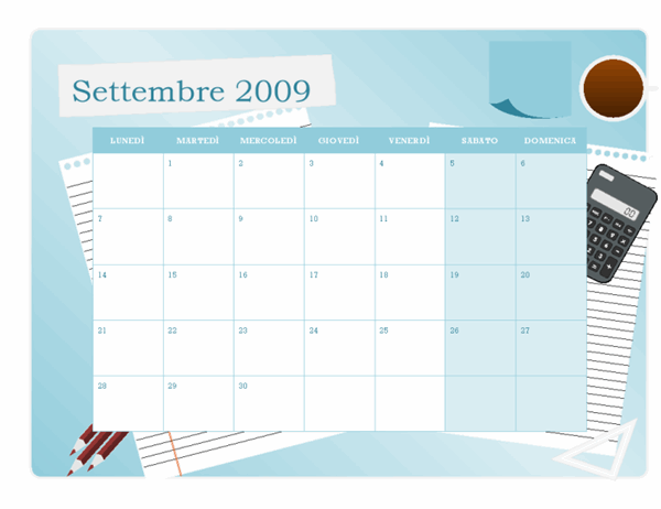 Calendario accademico 2009-2010 (settembre-settembre, lunedì-domenica)