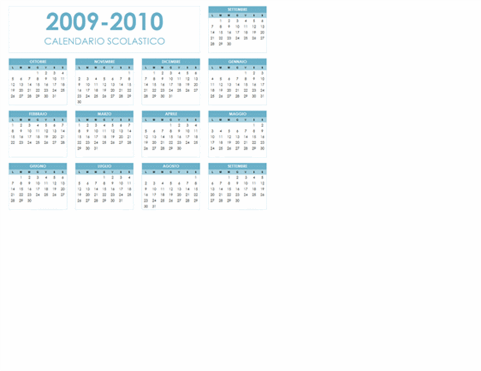 Calendario accademico 2009-2010 (1 pagina, orientamento orizzontale, lunedì-domenica)
