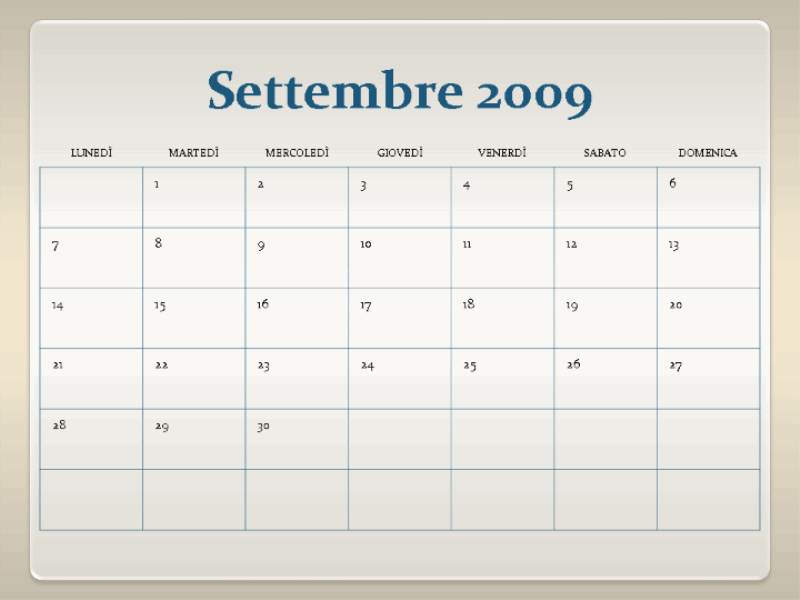 Calendario accademico 2009-2010 (13 pagine, lunedì-domenica)
