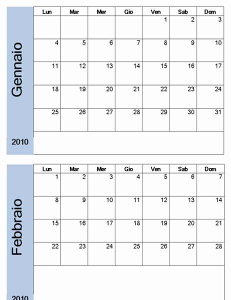 Calendario 2010 con bordo blu (6 pp., lun-dom)