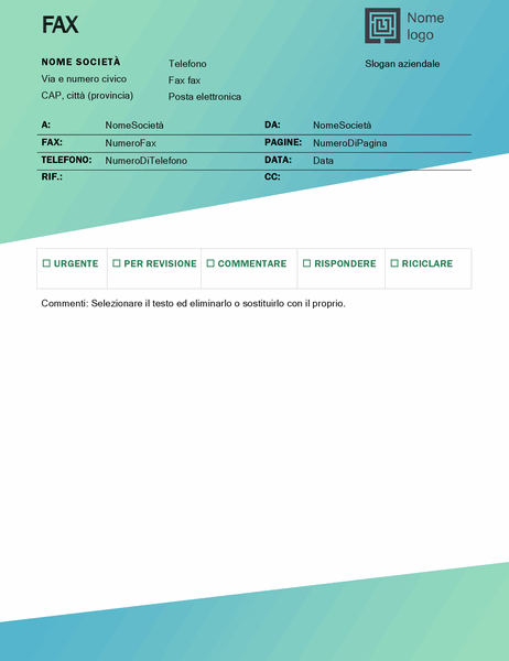 Frontespizio del fax (schema Sfumature di verde) Frontespizio del fax (schema Sfumature di verde)