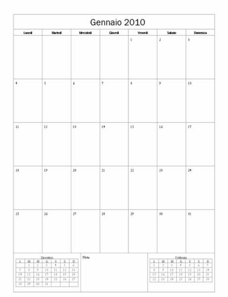 Calendario 2010 (struttura di base, lun-dom)