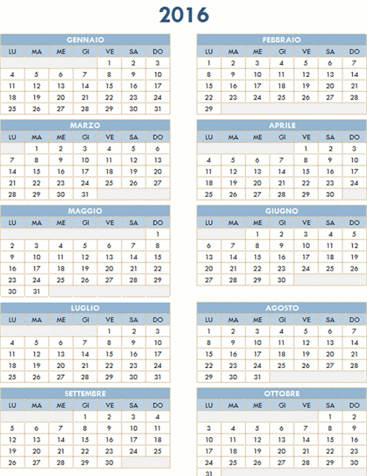 Calendario annuale 2016-2025