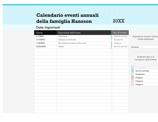 Calendario eventi familiari Calendario eventi familiari