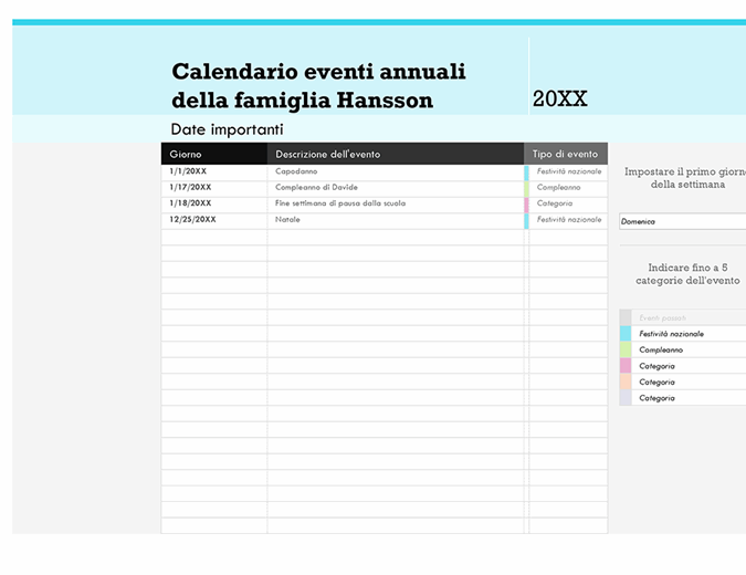 Calendario eventi familiari