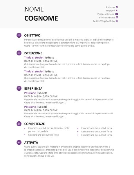 Curriculum studente (schema Moderno) Curriculum studente (schema Moderno)