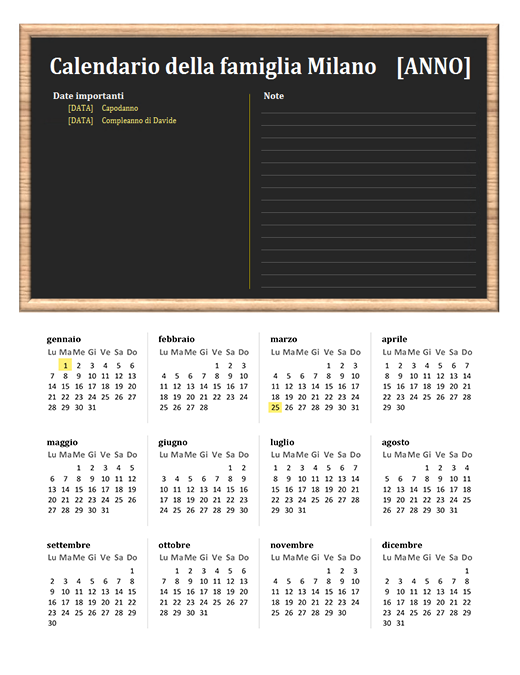 Calendario familiare (qualsiasi anno, lun-dom) Calendario familiare (qualsiasi anno, lun-dom)