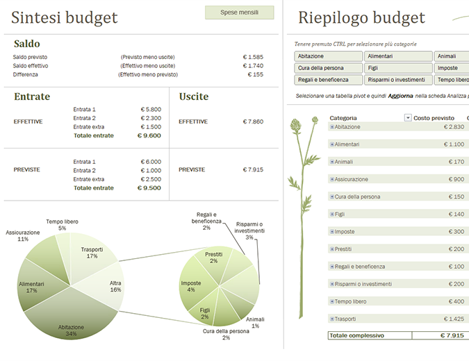 Budget familiare (mensile) Budget familiare (mensile)