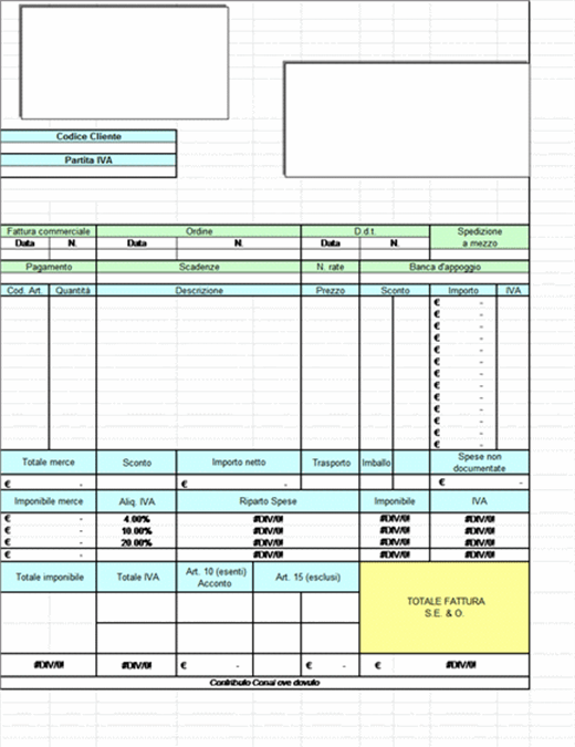 download gratuito di modello di fattura Excel