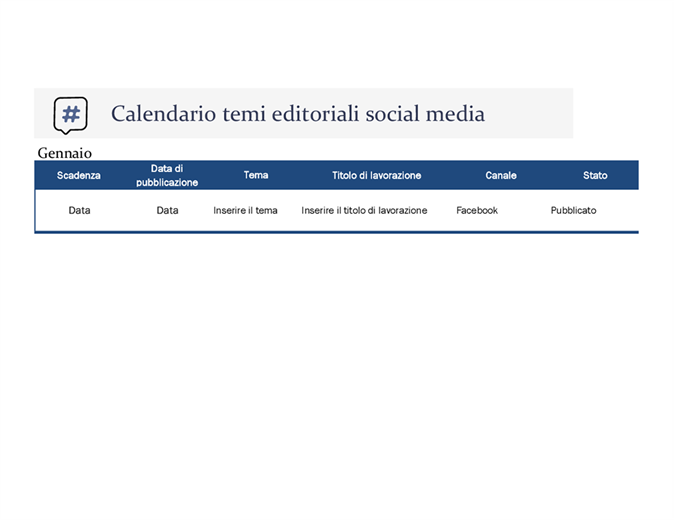 Calendario a tema editoriale per social media Calendario a tema editoriale per social media