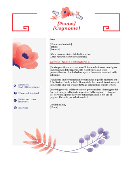 Lettera di presentazione con fiori rosa Lettera di presentazione con fiori rosa
